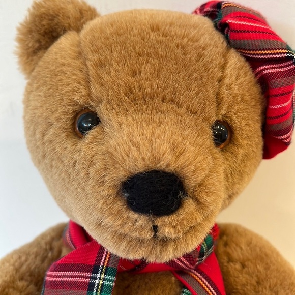 Vintage 1984 Dakin Christmas brown plush bear toy jointed movable arms and legs - Picture 8 of 11